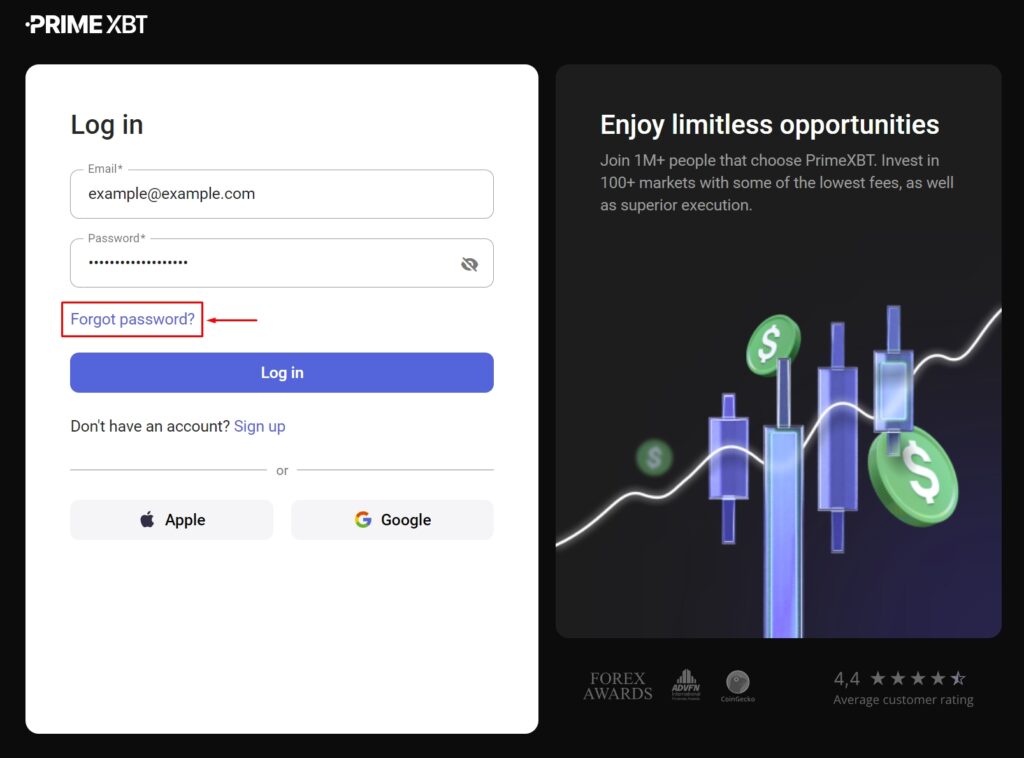 Forgot password PrimeXBT.